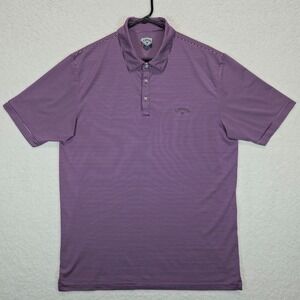 Callaway Golf Polo Shirt Men's XL Purple White Micro Stripe Opti-Dri Stretch